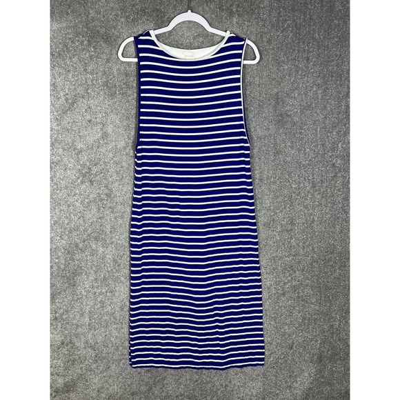 Chicos Blue Striped Double Layer Knit Midi Dress Womens US Size 8 Medium Stretch - Picture 1 of 8